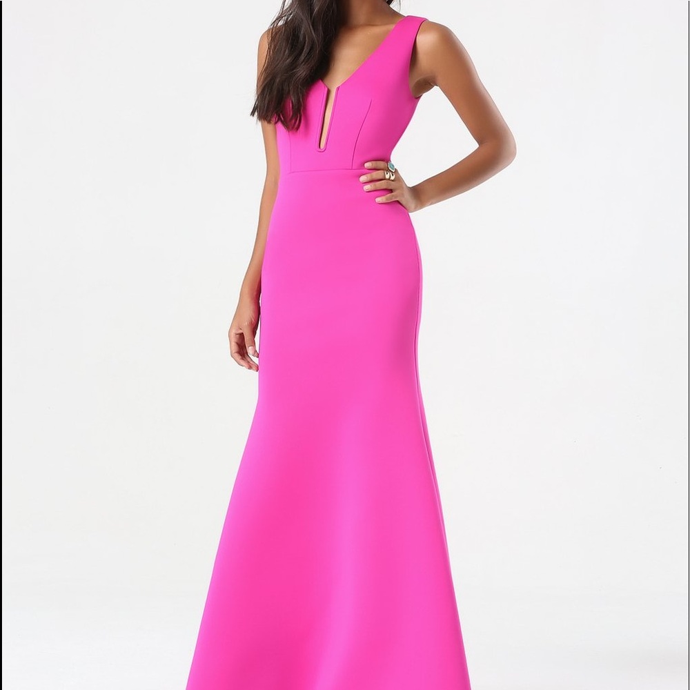 Hot Pink BEBE gown. Scuba material.